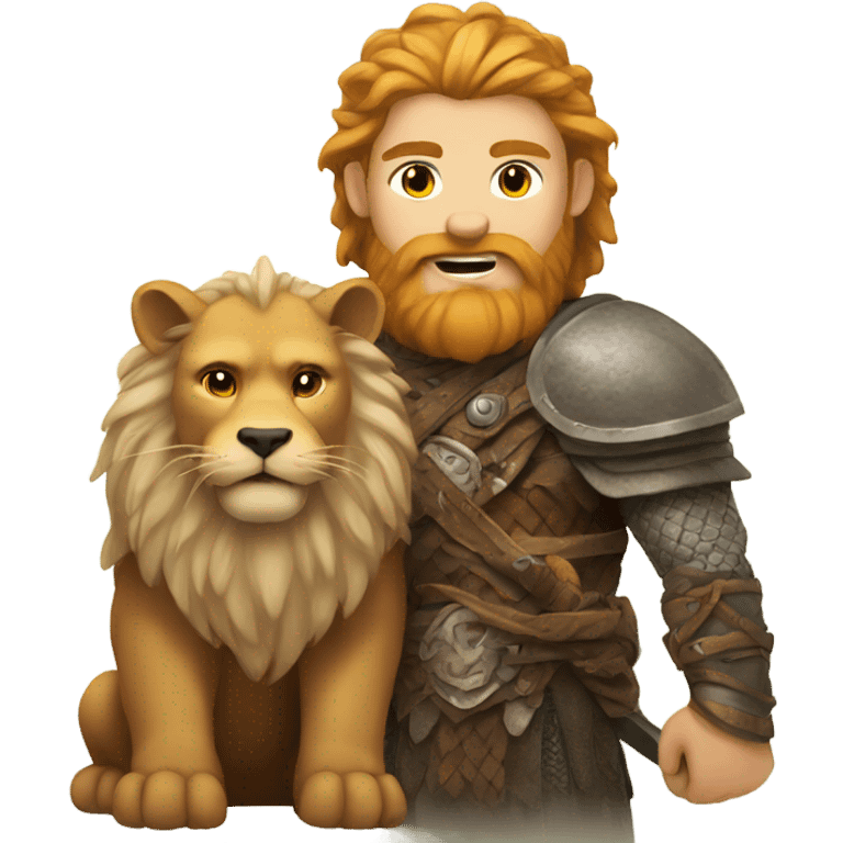 Viking with a pet lion emoji