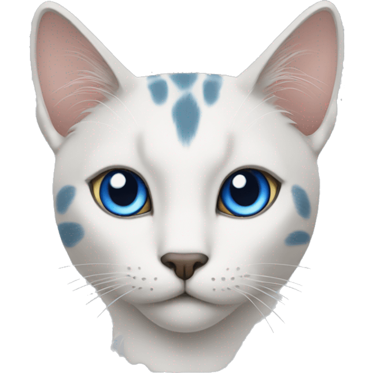 a cat with a blue spot on the left ear and on the left eye emoji