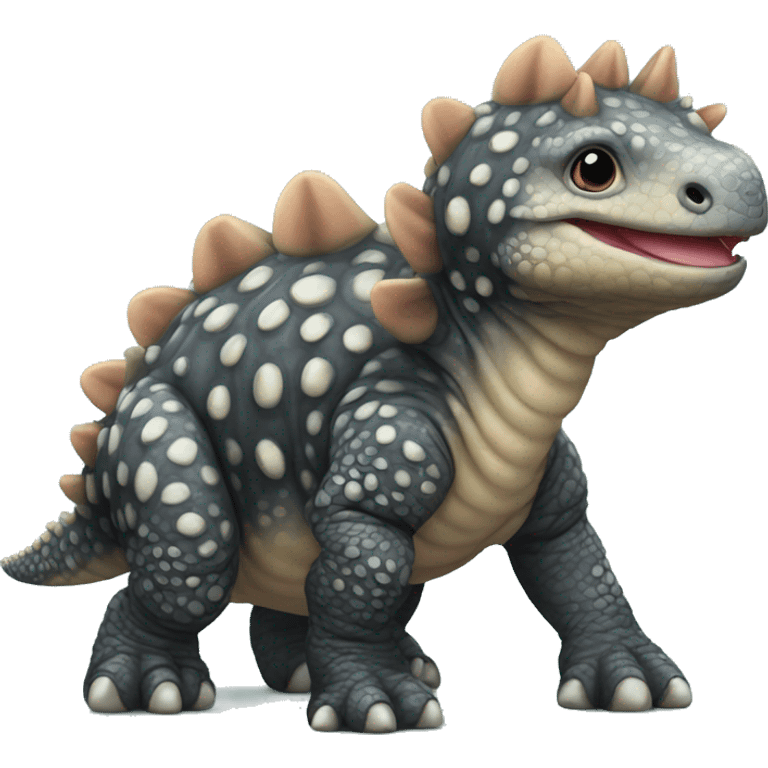 realistic ankylosaurus baby with a ball on the tail emoji