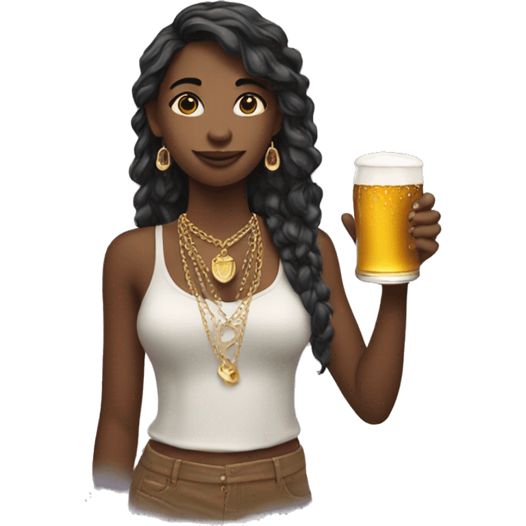 girl with beer and jewelry emoji