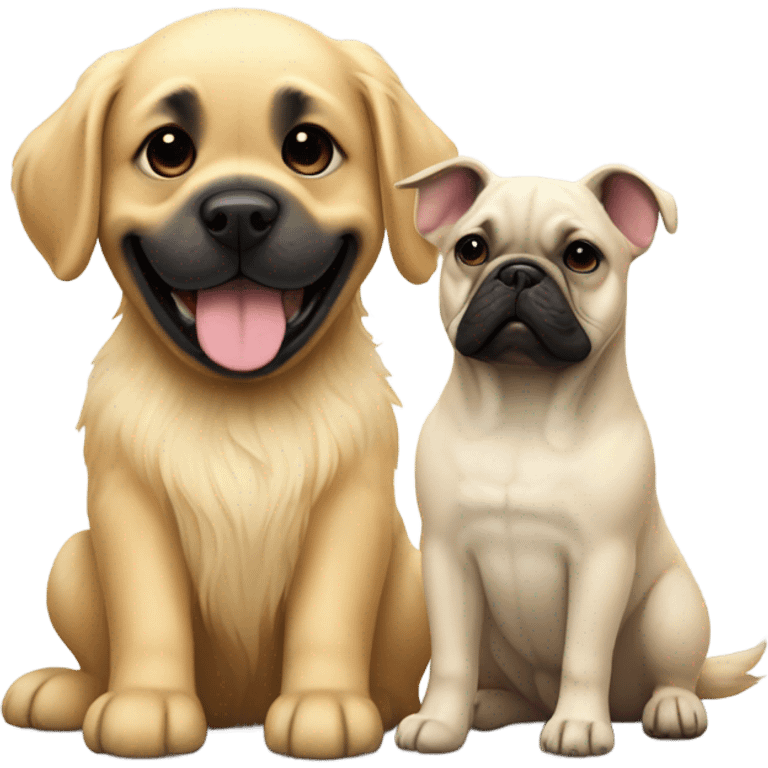 English cream golden retriever and a black frenchie as best friends emoji