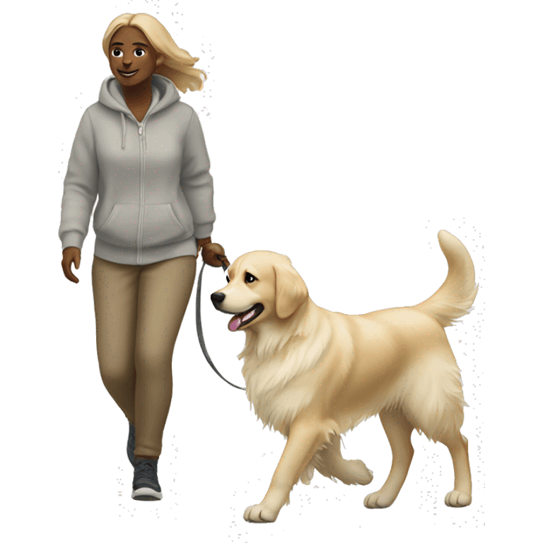 Woman walking a white golden retriever emoji