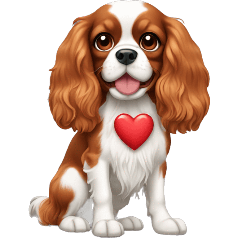 cavalier king charles spaniel holding a heart emoji