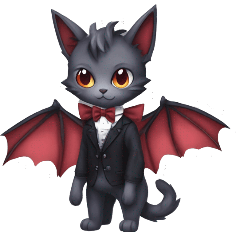 cool edgy elegant beautiful black punk red ethereal fantasy nargacuga-bat-cat-Fakemon collar harness bow tie full body emoji