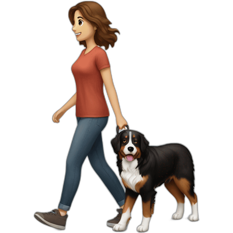 brown-haired-woman-walking-bernese-dog emoji