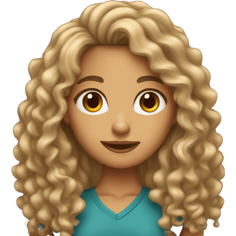 female  very long curly hair, tanned skin teacher emoji