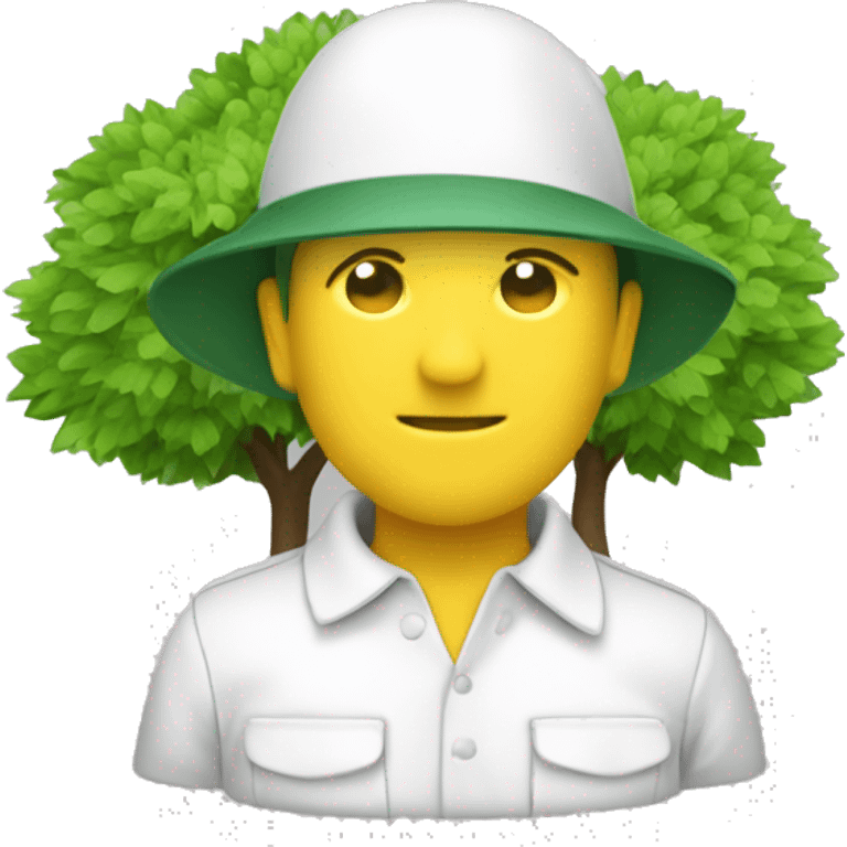 gardener pith helmet jacket white green trees  emoji