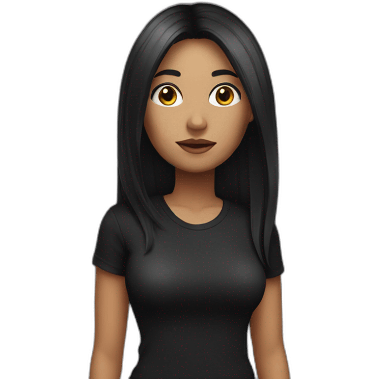 lady in black t-shirt with black long straight hair and black eyes  emoji