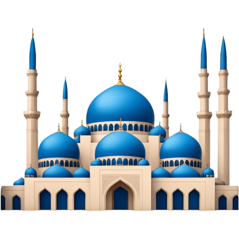 Cinematic Realistic Mohammad Al-Amin Mosque Landmark Emoji, showcasing its striking blue dome, towering minarets, and detailed Arabic calligraphy. emoji