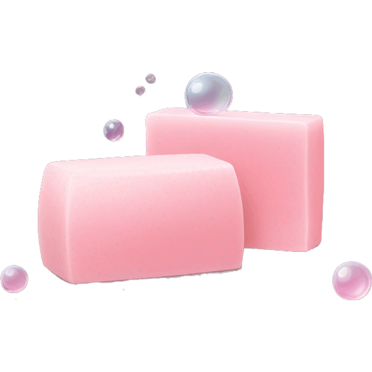 Light pink soap bar sitting on a soap holder, with soap bubbles  emoji