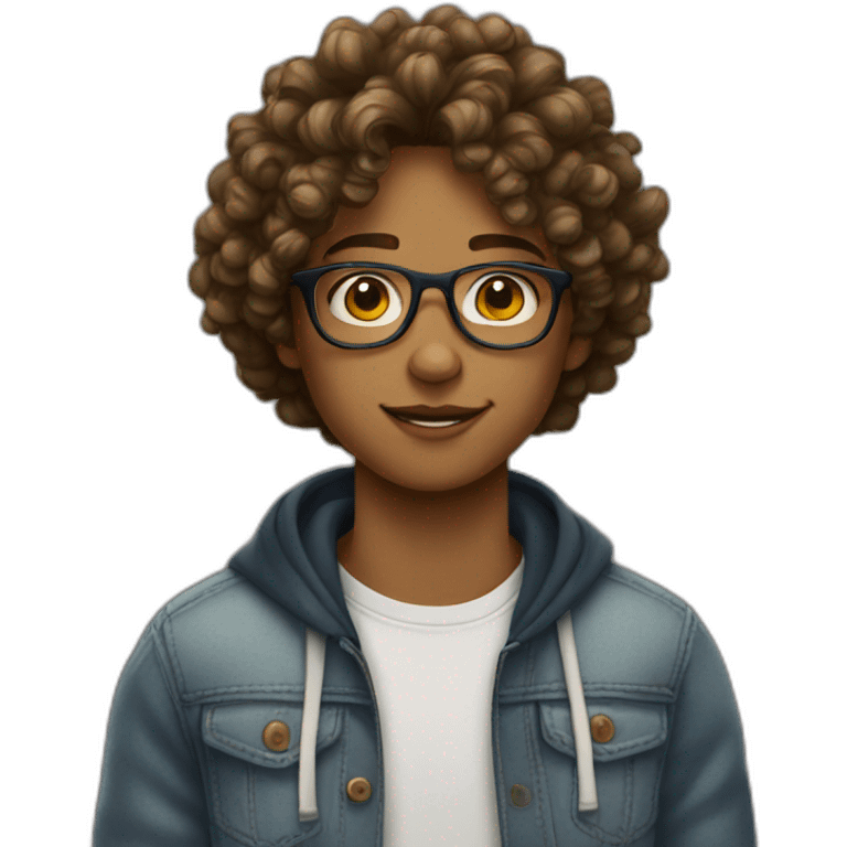 A teenager wearing glasses and curly hair emoji