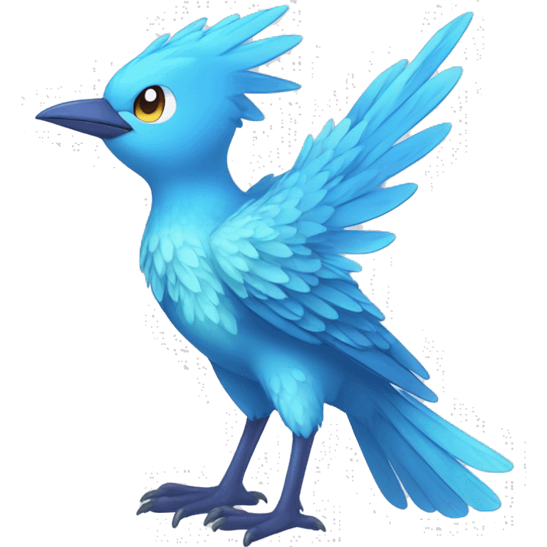 Wet Cool Cute Fantasy legendary blue bird water-type-Hydro-Phoenix-avian Fakemon full body emoji