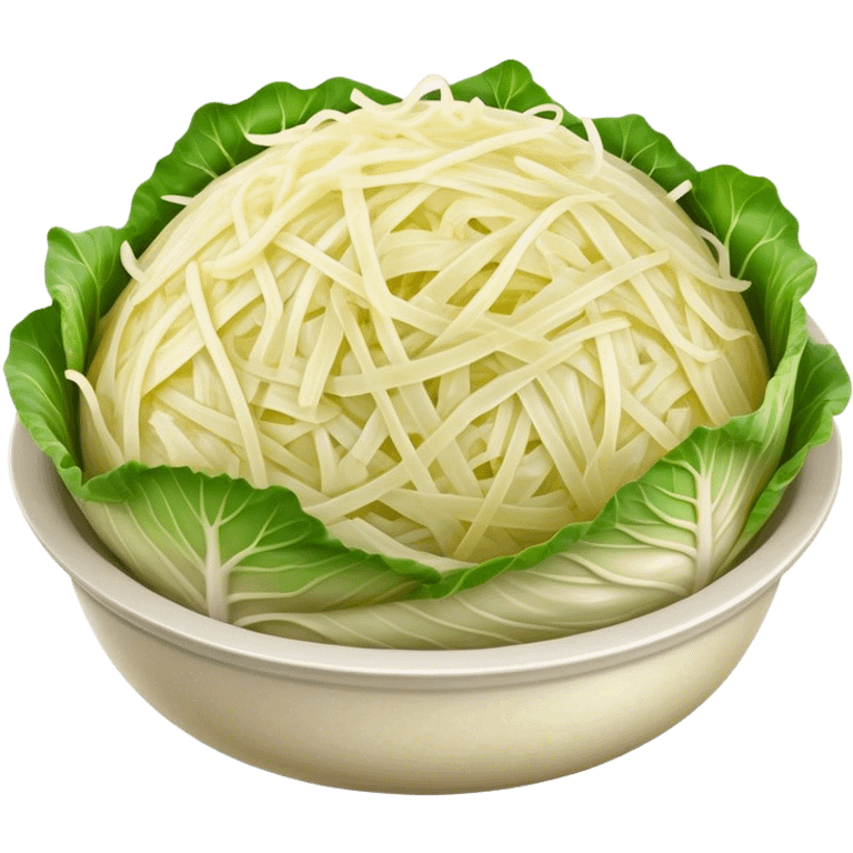 Cinematic Realistic Sauerkraut Dish Emoji, depicted as a tangy, fermented cabbage dish rendered with vibrant textures and natural, appetizing lighting. emoji