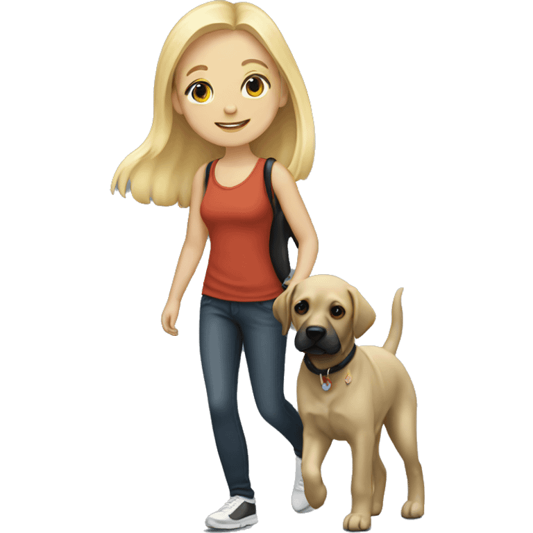 Blonde girl walking black labrador emoji