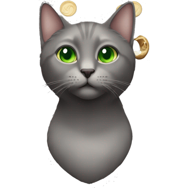 Grey cat with green eyes with a Guinness  emoji