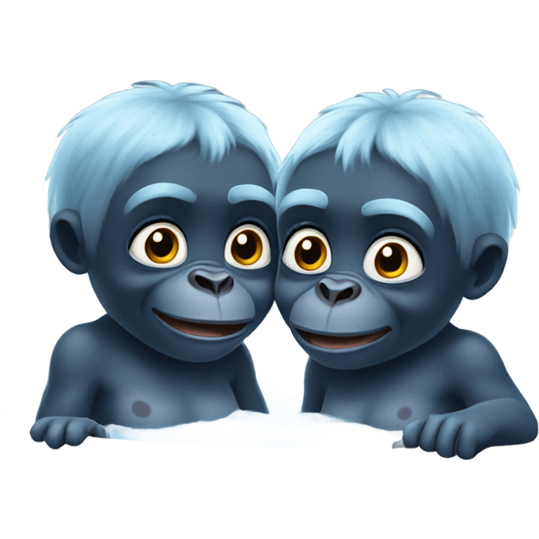 Two blue gorilla babies in hot tub full scene emoji