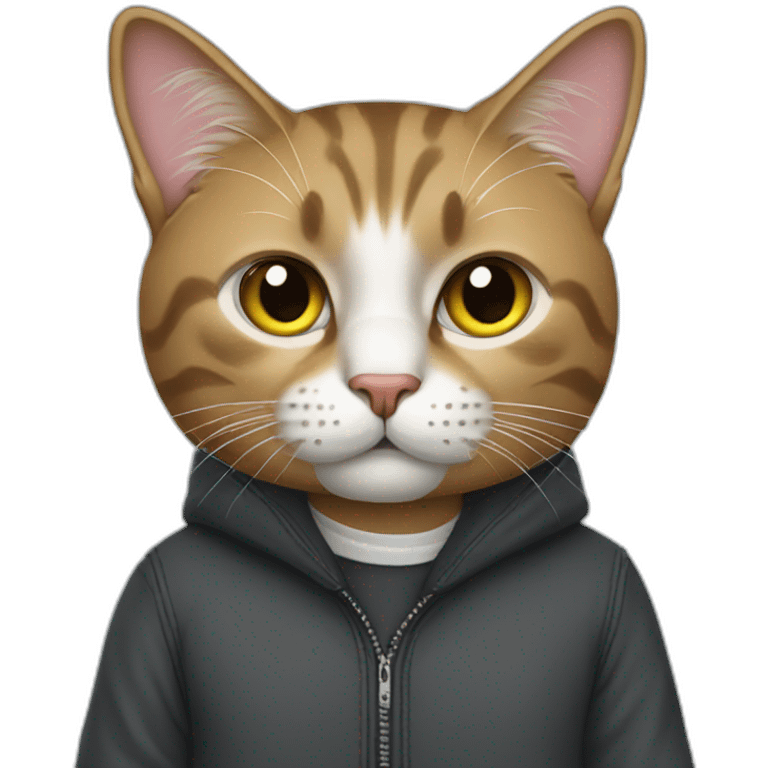 A cat wearing clothes like Steve Jobs emoji