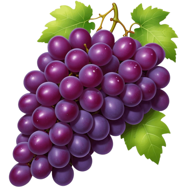 Cinematic glossy purple grapes, plump and dewy, gathered in a beautiful cluster, deep rich hues, ultra-detailed, fresh and juicy, soft glowing light. emoji