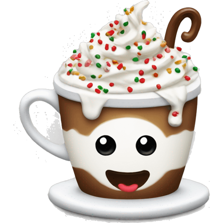 Coffee with Christmas sprinkles and whipped cream emoji