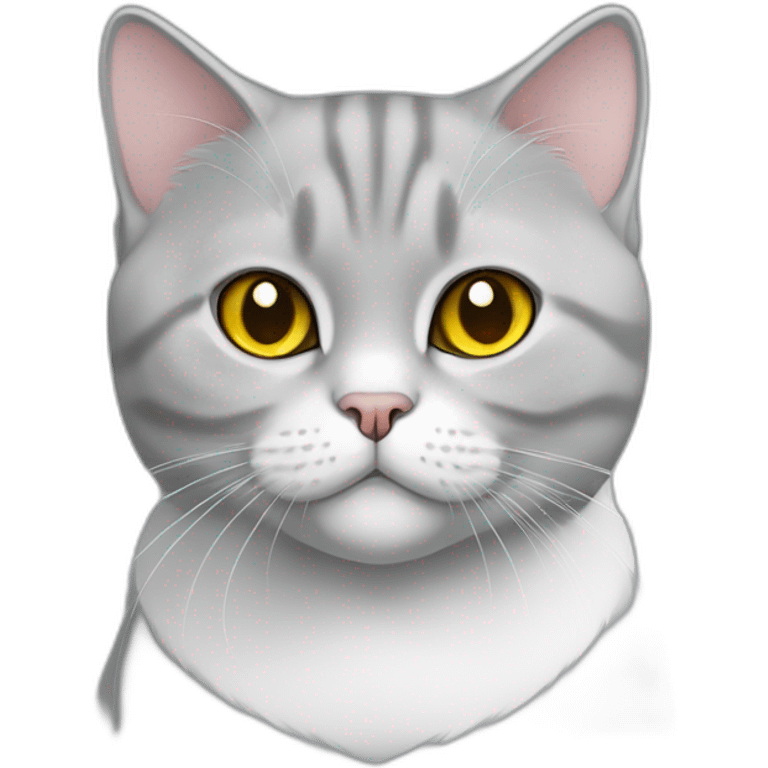 A british shorthair cat in schildpatt with white bless and with yellow eyes emoji