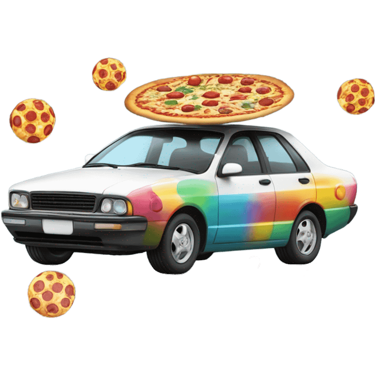 car eating pizza while juggling balls emoji