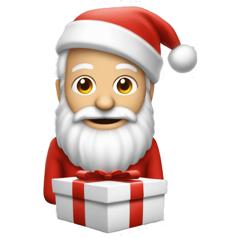 père Noël avec cadeau est costume rouge et barbe blanche emoji