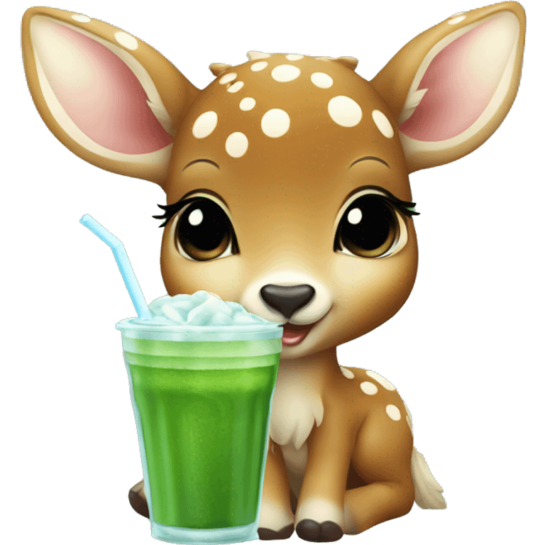 baby deer drinking iced matcha emoji