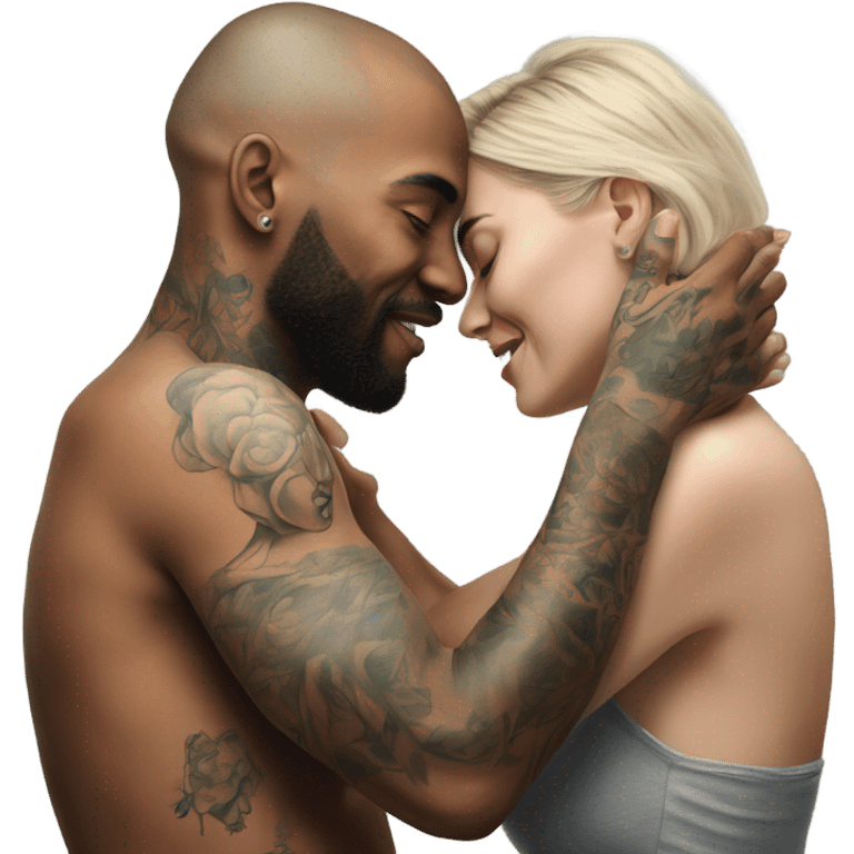 intimate moment between lovers, photo Realistic Couple with tattoos  emoji