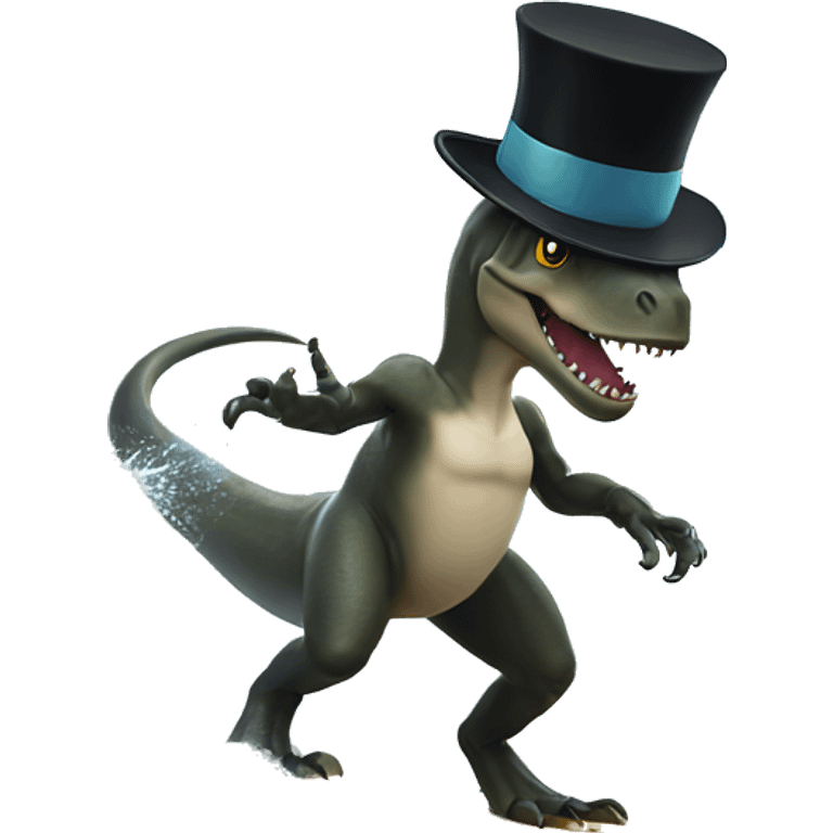 Trex with a top hat surfing a wave emoji