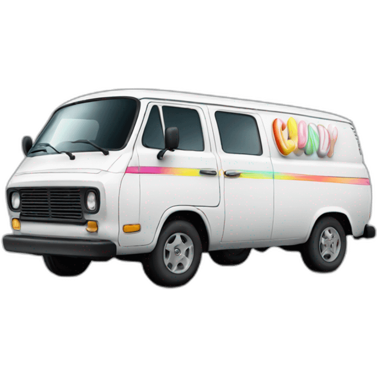 white van with  candy sign on it emoji