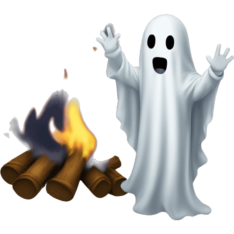 Ghosts scare man around bonfire emoji