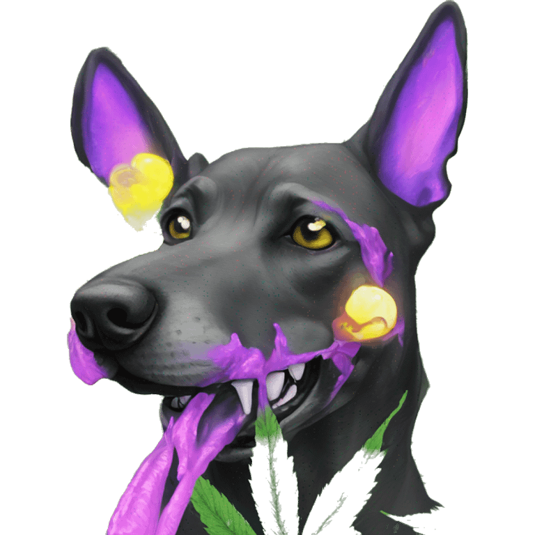 420 .Zombie_ Vaporwave black holographic oilslick zombie unicorn dog smoking yellow caution tape hemp leaves Pegasus hemp plants emoji