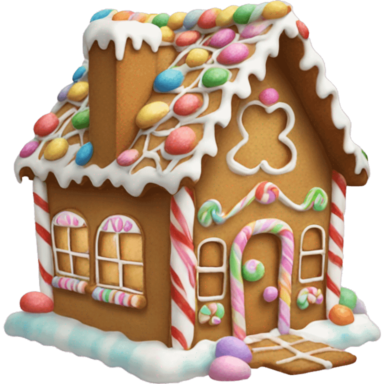 gingerbread house with pastel candy decorations emoji