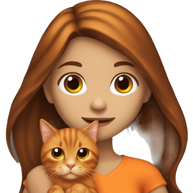 long haired brunette girl holding orange cat emoji