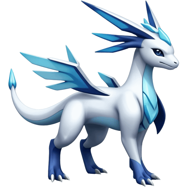 Futuristic lugia-dialga-suicune-Glaceon-hybrid, full body emoji