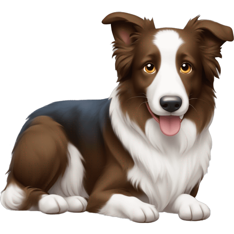 Border collie castanho claro e branco com um lacinho azul no pescoço  emoji