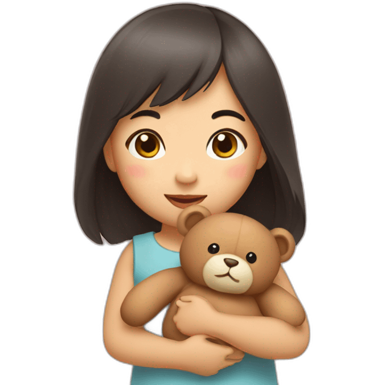 little asian girl holding a teddy emoji