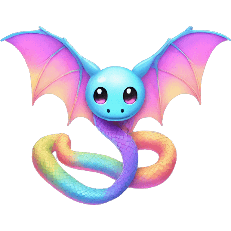 Kawaii rainbow pastel bedazzled snake with neon bat wings  emoji