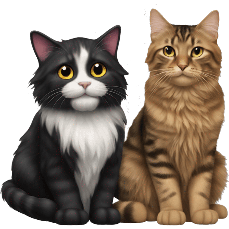 a long haired tabby cat and black cat emoji