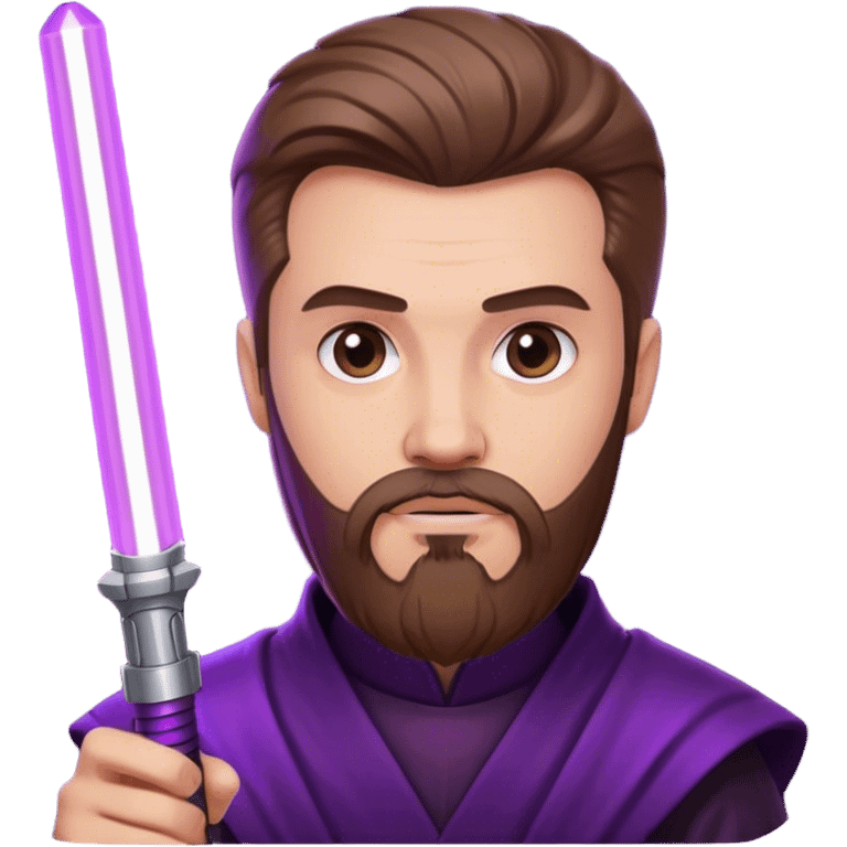 white man with brown beard and goatee holding a purple lightsaber  emoji