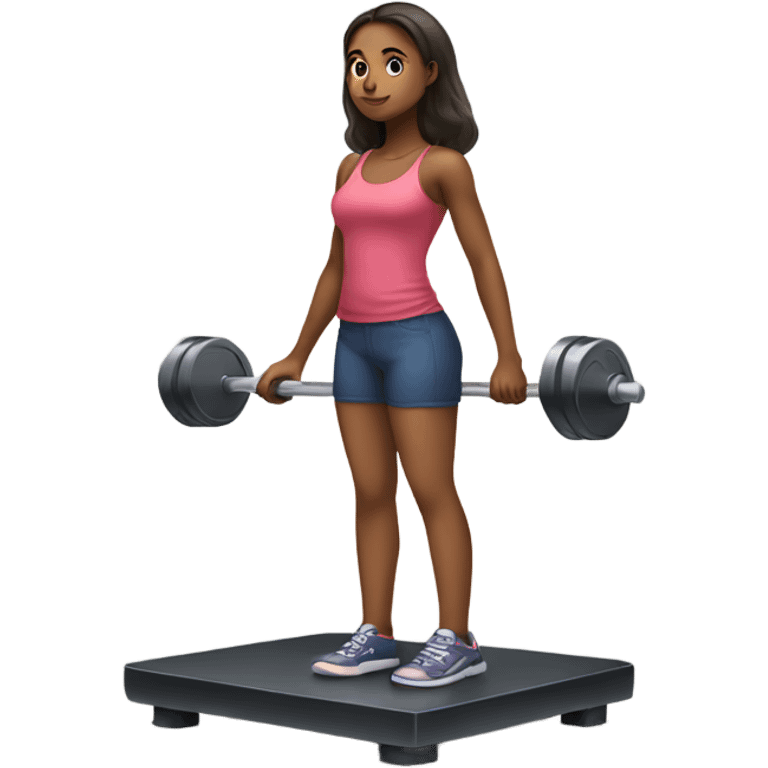 Girls standing on a body scale holding weights emoji