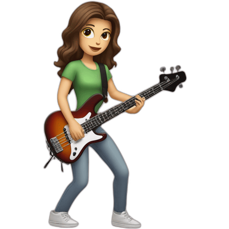 White brunette in t-shirt playing four string electric bass guitar emoji