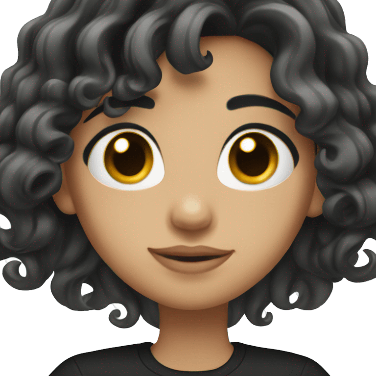 Pretty Hispanic girl with long black wavy hair and black shirt emoji