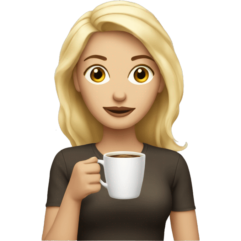 Blonde woman with coffee emoji