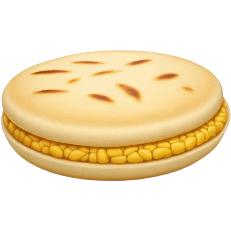 Cinematic Realistic image of a simple, single Colombian arepa, rendered with soft, golden cornmeal textures and delicate, crispy edges, set on a neutral background with gentle, natural lighting that highlights its traditional, comforting simplicity. emoji