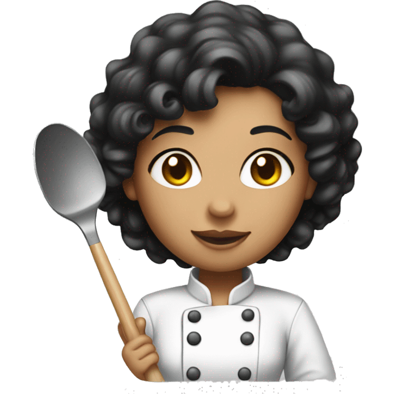 Chef female bring spatula black curly hair emoji