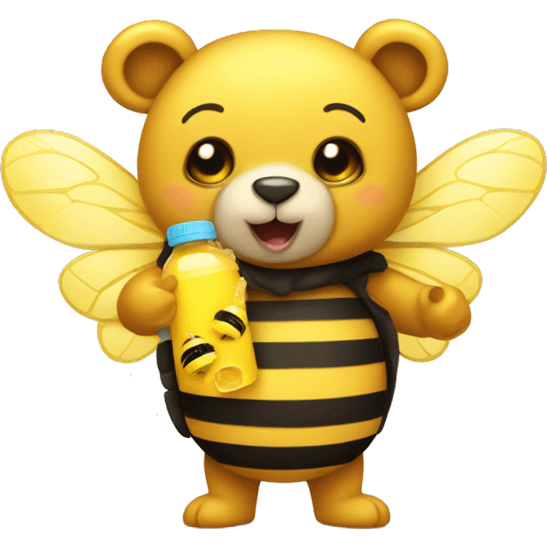 cute bear dressed as a bee with feeding bottle emoji