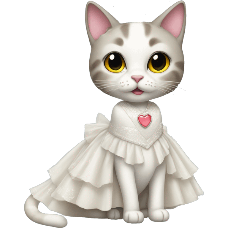 cat standing in bridal dress with heart eyes emoji