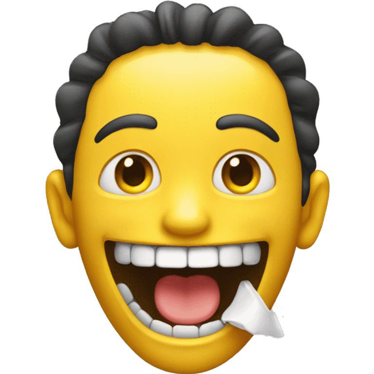 Smiling emoji with yellow bone in its mouth emoji