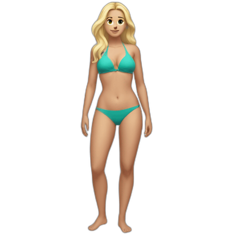 Slim-thicc Caucasian woman bikini hands-in-hair pose (beach body) full body emoji